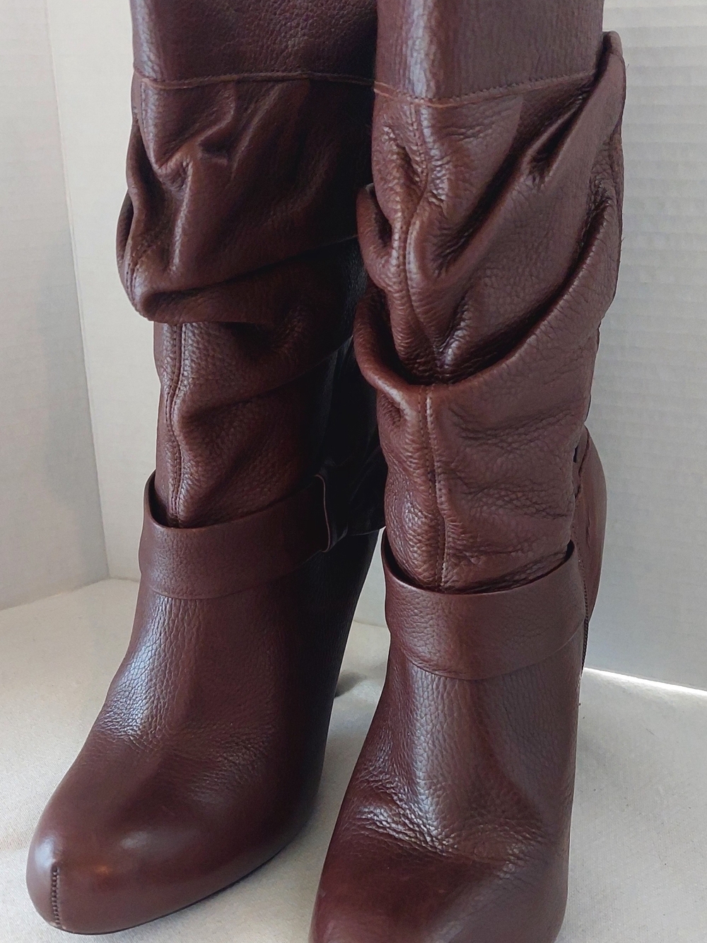 Gianni Bini Brown Slouch Leather Heeled Boots